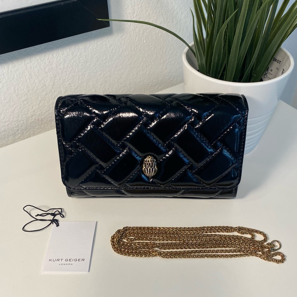Kurt Geiger Quilted Patent Leather Kensington Crossbody Bag - ❤️ NEW